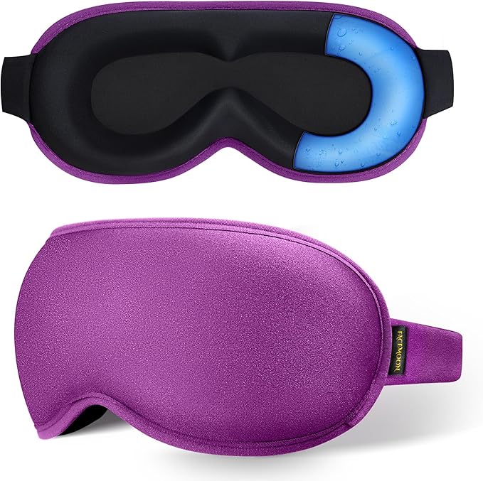 Cooling Gel 3D Sleep Eye Mask-Weighted Blackout Sleep Mask & Cold Compress for Dark Circles, Dry Eyes, and Puffiness - Comfortable, Eyelash-Friendly, Reusable for Relaxing Sleep-Purple