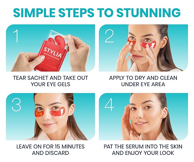 Stylia Under Eye Patches for Puffy Eyes and Dark Circles (6 Pairs) - Marine Collagen Under Eye Mask with Vitamin C, Hyaluronic Acid, Pearl Extract - Eye Masks for Dark Circles and Puffiness