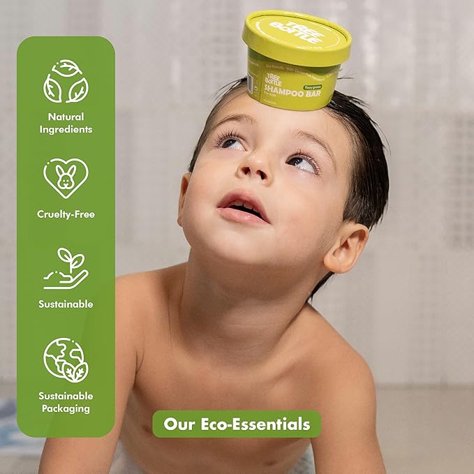 Tree Bottle Hydrolyzed Oat Protein + Aloe Vera Shampoo Bar for Kids – Gentle & Nourishing for Sensitive Scalps - Natural, Tear-Free, Sulfate & Paraben-Free - Made in USA - 4.5oz (Pack of 2)