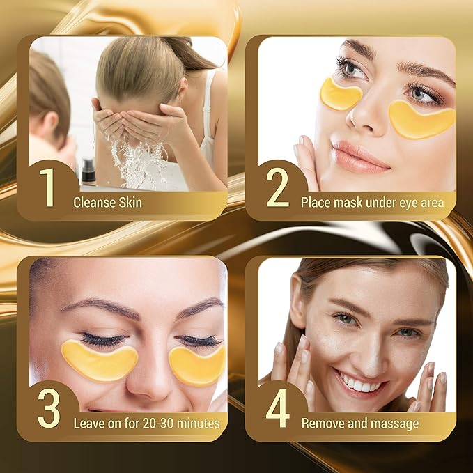 24k Gold Collagen Eye Mask: Hydrogel Under Eye Patches with Collagen & Hyaluronic Acid - Hydrating Under Eye Mask for Dark Circles, Puffy Eyes, & Under Eye Bags - Cooling Gel Treatment Pads - 15 Pairs
