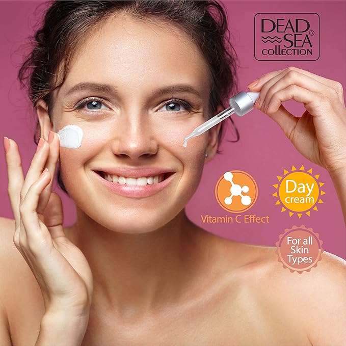 Dead Sea Collection Facial Vitamin C Kit - Day Cream (1.69fl.oz/50ml jar) & Facial Serum (1.69fl.oz/50ml bottle) - Pure Dead Sea Minerals - Anti-Wrinkle Hydration Smooth and Moisturized Skin
