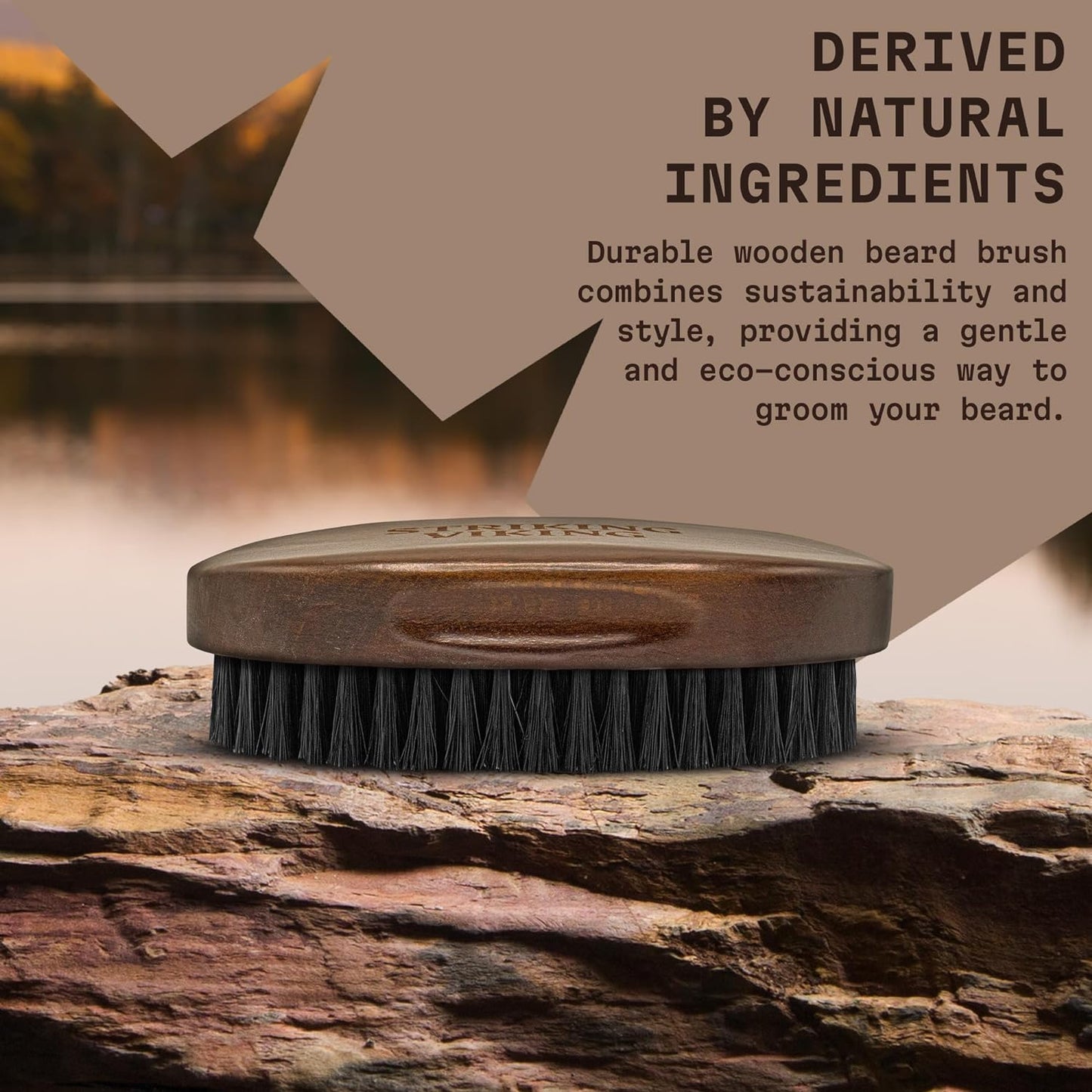Striking Viking Beard Brush for Men - 4.3-Inch Beech Wood Handle, Brown - Boar Bristle Beard Brush, Travel Size Detangler & Static Reducer