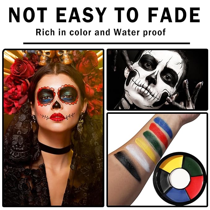 Clown Makeup Kit,Black White Red Face Paint Professional Adult Body Paint Kit for Halloween SFX Special Effects Makeup Kit