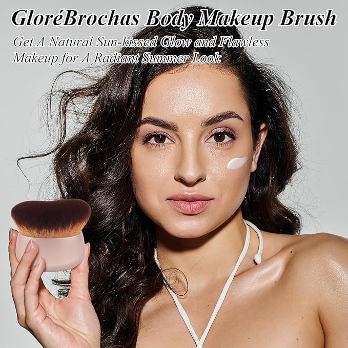 75MM Extra Large Self Tanner Kabuki Makeup Brush – Ultra Soft Dense Vegan Bristles for Body Makeup, Bronzer & Foundation–Applies Tanning Mousse, Lotion & Self Tanner–Khaki, Wet & Dry