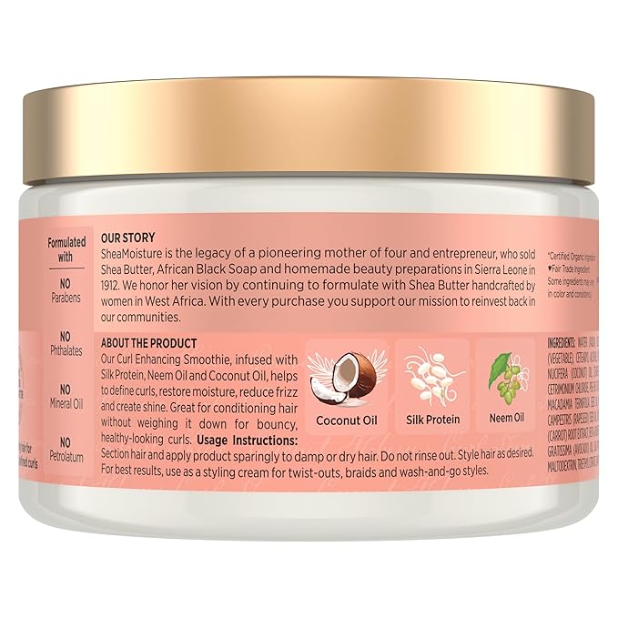 SheaMoisture Smoothie Curl Enhancing Cream Coconut and Hibiscus for Thick, Curly Hair Sulfate Free and Paraben Free 12 oz