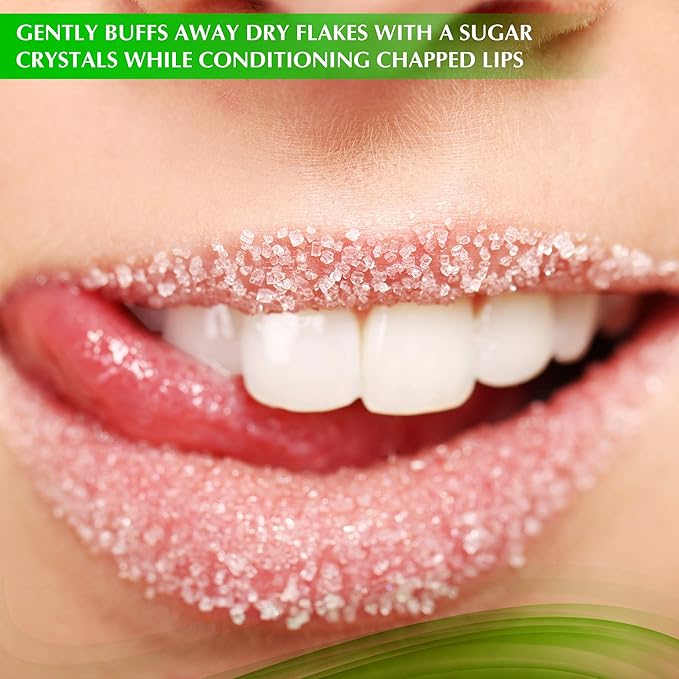 Exfoliating Green Tea Matcha Sugar Lip Scrub, Hydrating Treatment for Dry, Chapped & Cracked Lips, Best Peeling Solution For Plump, Younger Looking Lips, Lip Polish