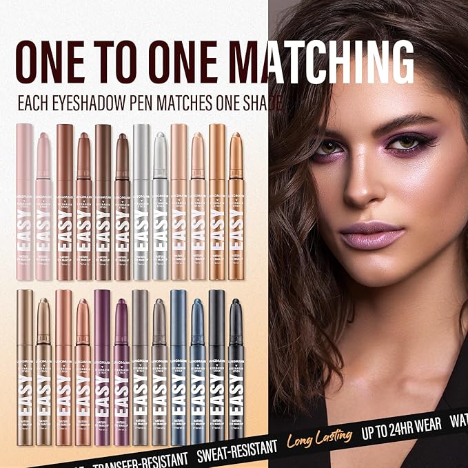 Jolilab Eyeshadow Stick Set, 2 PCS Matte Professional Bright-Colored Contouring and Highlight Eyeshadow Stick, Cream Waterproof Long Lasting High Pigmented Eye Shadow. (2, 21+21 2pcs)