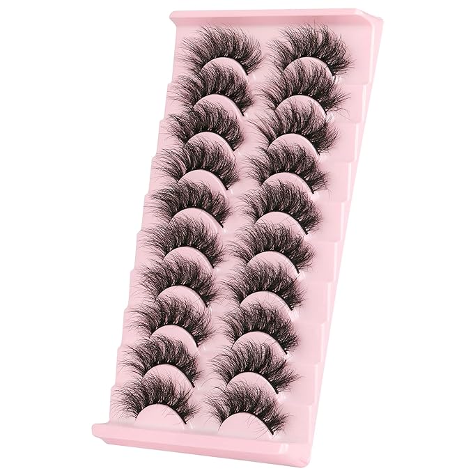 FANXITON Mink Lashes False Eyelashes Dramatic Full Mink Lashes Wispy 19 MM Natural Look 3D Fake Eyelashes 10 Pairs Pack