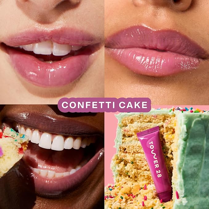 Tower 28 LipSoftie Hydrating Tinted Lip Treatment Balm, Moisturizing Lip Mask for Chapped Lips - Confetti Cake, Sheer Lavender Pink