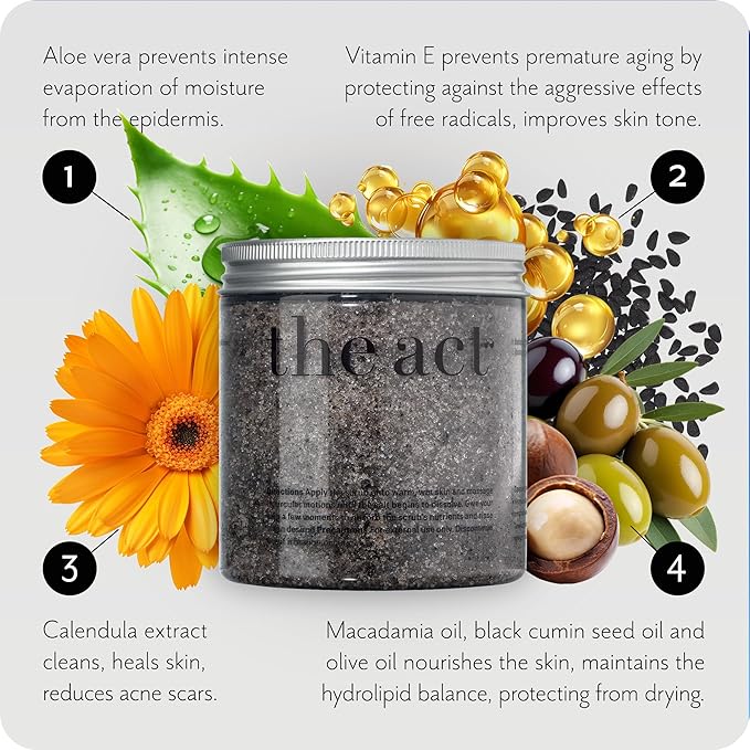Exfoliating Balancing Body Scrub with Black Cumin Oil - Sea Salt Formula for Smooth & Radiant Skin - Home Spa Care, Gift for Women Men, Vegan, Organic 10.58 Oz