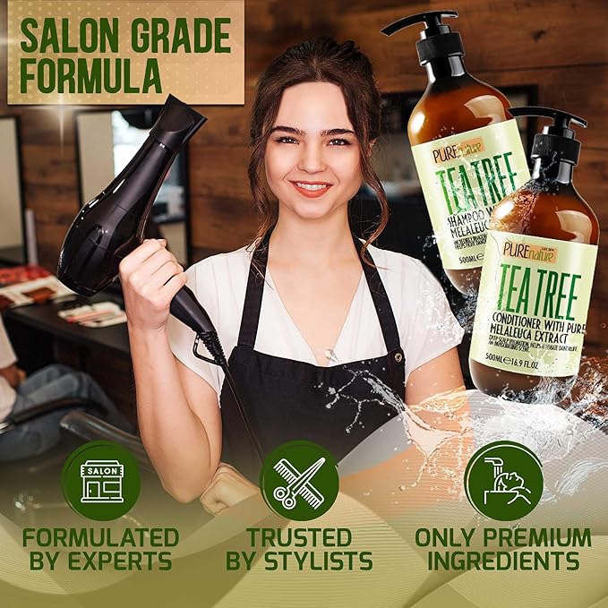 Tea Tree Oil Shampoo and Conditioner Set - Sulfate and Paraben Free Treatment for Oily Hair and to Help Reduce Your Itchy and Dry Scalp - Healthy Anti Dandruff Formula for Men and Women