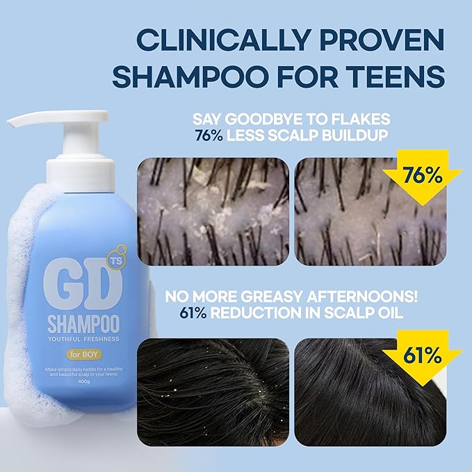 TS GD Shampoo for Boys | Korean Teen Shampoo with Upgraded Probiotics | Anti-Dandruff & Itchy Scalp Relief | Blue Fresh Allergy-Free Fragrance | Sulfate-Free (13.5 fl oz, 400ml)