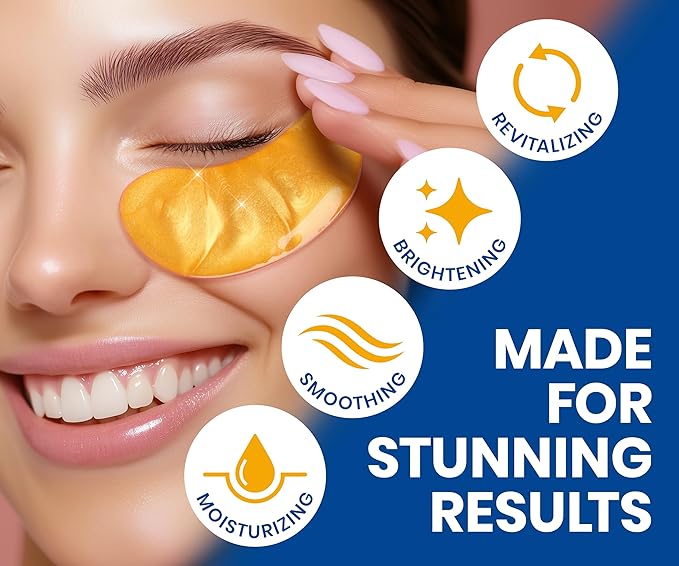 Stylia Under Eye Patches for Puffy Eyes and Dark Circles (30 Pairs) - 24k Gold Under Eye Mask with Vitamin C, Hyaluronic Acid, Pearl Extract - Eye Masks for Dark Circles and Puffiness