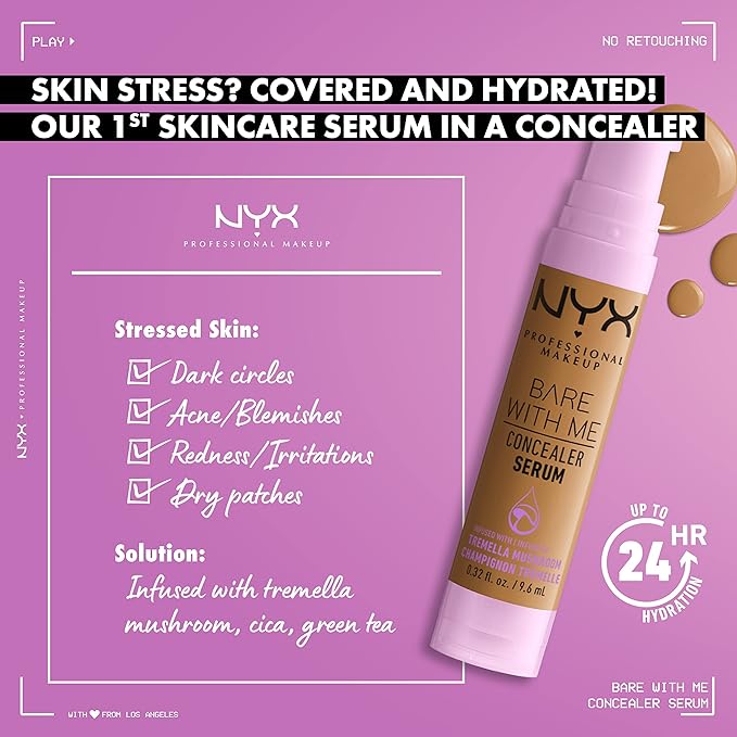 NYX PROFESSIONAL MAKEUP Bare With Me Concealer Serum, Up To 24Hr Hydration - Deep
