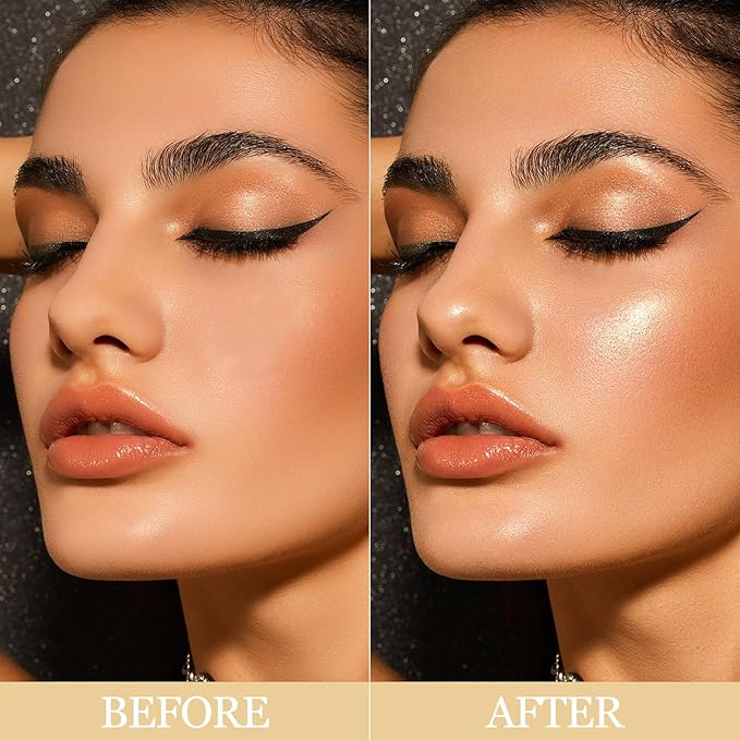 Erinde Face Highlighter Palette, Pearl Glossy Face Illuminator Palette, Natural Glow Finish, Shimmer Smooth Baked Highlighter Powder, Long-lasting Sparkling Highlighter Makeup, 03 Dawn Glow