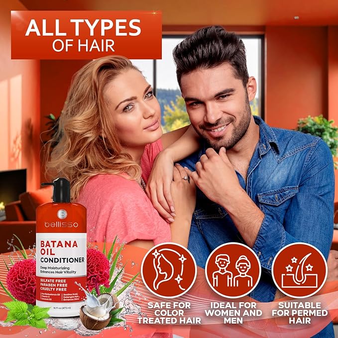 BELLISSO Batana Oil Conditioner for Women and Men - Sulfate Free, Volumizing Treatment for Thinning Hair - Thickening, Volume Boost - 16 Fl Oz