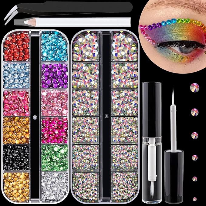 Flat Back Rhinestone Kits Colorful Rhinestones+Crystal AB Gems With Quick Dry Glue+Picker Pencil+Tweezer For Nail Art And Face Make-up
