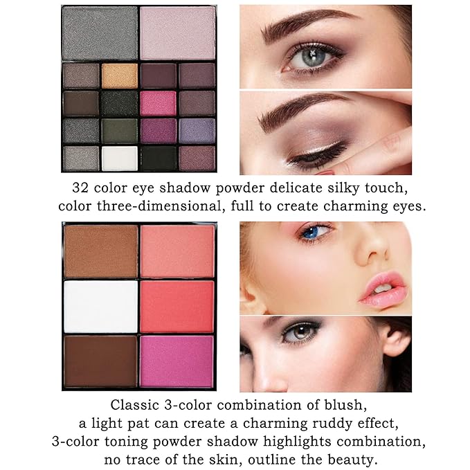 Professional Makeup Palette Set, 36 Colors Eyeshadow + 28 Lip Glosses + 4 Concealer Powder + 3 Blushers + 2 Contouring + 1 Highlight + 3 Brushes + Mirror, Make Up Palette Set