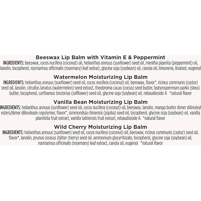 Burt's Bees You're the Balm Lip Balm Pack, With Beeswax, Wild Cherry, Watermelon and Vanilla Bean Flavors, With Responsibly Sourced Beeswax, Tint-Free, Natural Origin Lip Treatment, 4 Tubes, 0.15 oz.