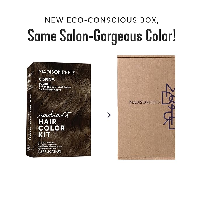 Madison Reed Radiant Hair Color Kit | 6.5NNA Medium Neutral Brown (Sondrio) for 100% Gray Hair Coverage | Salon Quality Permanent Hair Dye | PPD-Free & Ammonia-Free | (Packaging May Vary) 2 Pack
