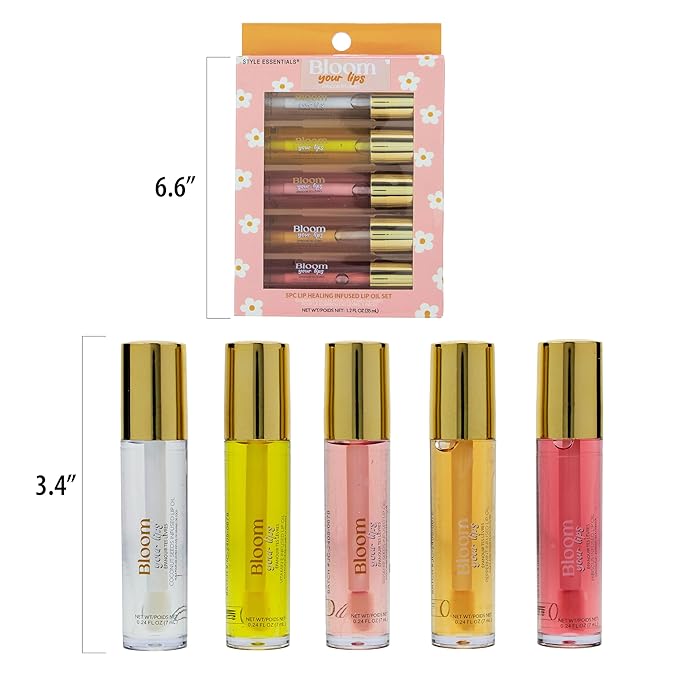 Expressions 5pc Lip Oil Set - Bloom Your Lips Style Essentials Lip Oils, Lip Healing Lip Oil Collection with Precision Applicator Wand | Moisturizing for Everyday Lip Care and Lip Repair (DAISY)
