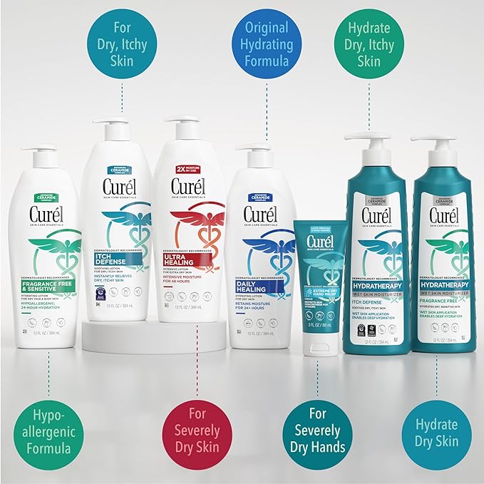 Curel Ultra Healing Intensive Fragrance-Free Lotion For Extra-Dry Skin, Dermatologist Recommended, Ideal for Sensitive Skin, Cruelty Free, Paraben Free, 13 Oz, Pack of 3