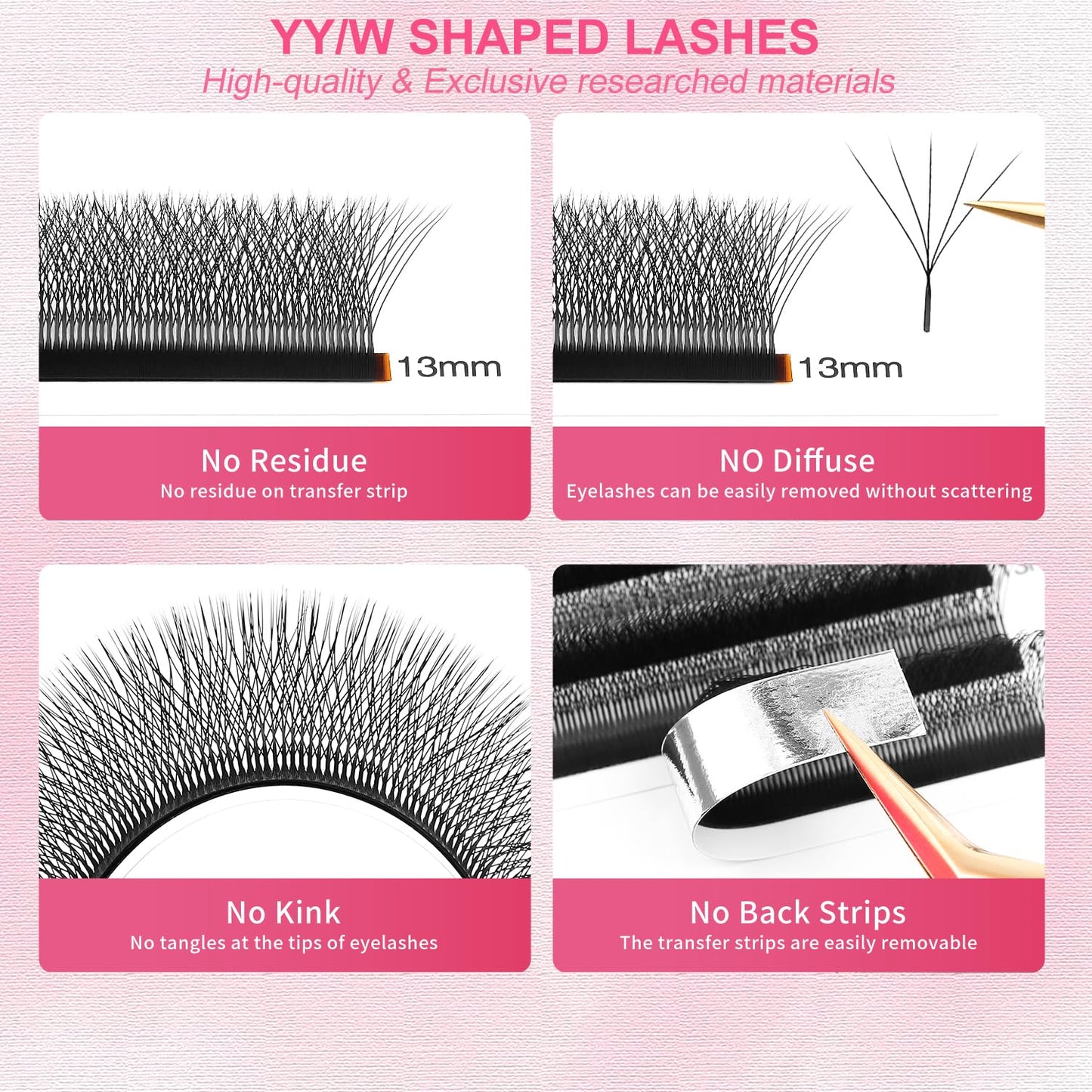 W Lash Extensions Supplies 5D Eyelash Extensions W Shape 0.07mm Thickness D Curl 15mm Premade Fans Easy Fan Lashes Volume Matte Black 12 Rows Crisscross Eye Lashes(W-5D-0.07-D,15mm)