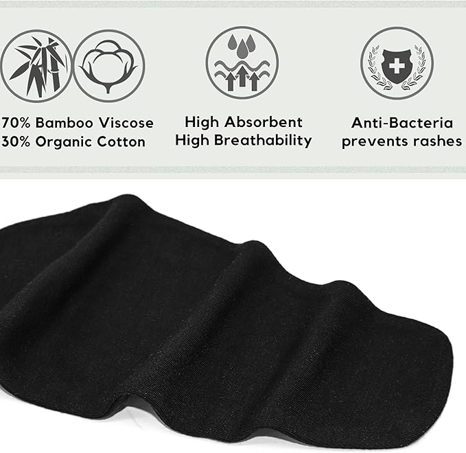 KimYoung Bra Liners for Sweat, Black, Breast Sweat Wicking Pads, Viscose Made from Bamboo & Organic Cotton Blend, 3PCS