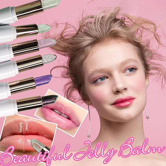 Pink Shimmer Lipstick, Ph Mood Magic Color Changing Lip Balm Plumping Glimmer Glow Lipstick Hydrating Lip Glow Oil Lasting Tinted Lip Balm Moisturizing Lips Care Temperature Jelly Lipstick(3#)