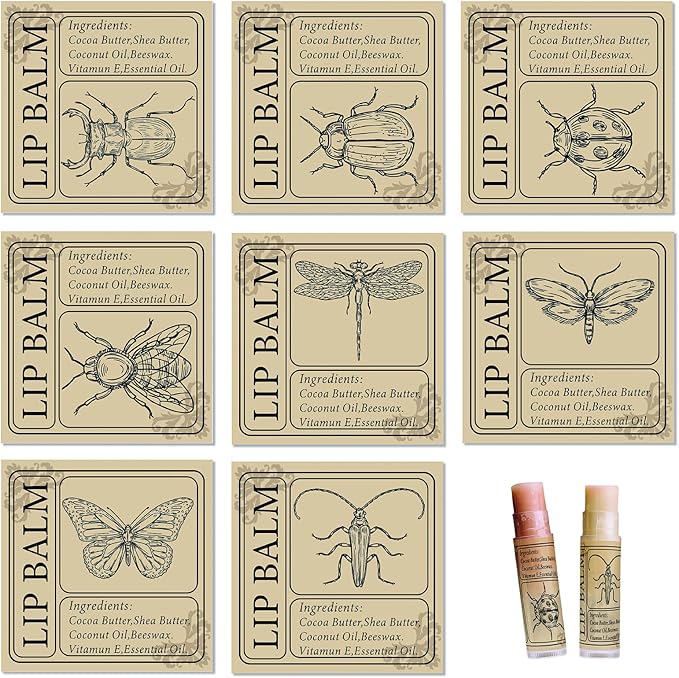 CRASPIRE Lip Balm Labels 80pcs Homemade Lip Balm Labels 2” Clear Lip Balm Labels for Tubes Printable Waterproof Lip Balm Stickers Labels for Lip Balm Handcream Candle Container（Insect-Brown）