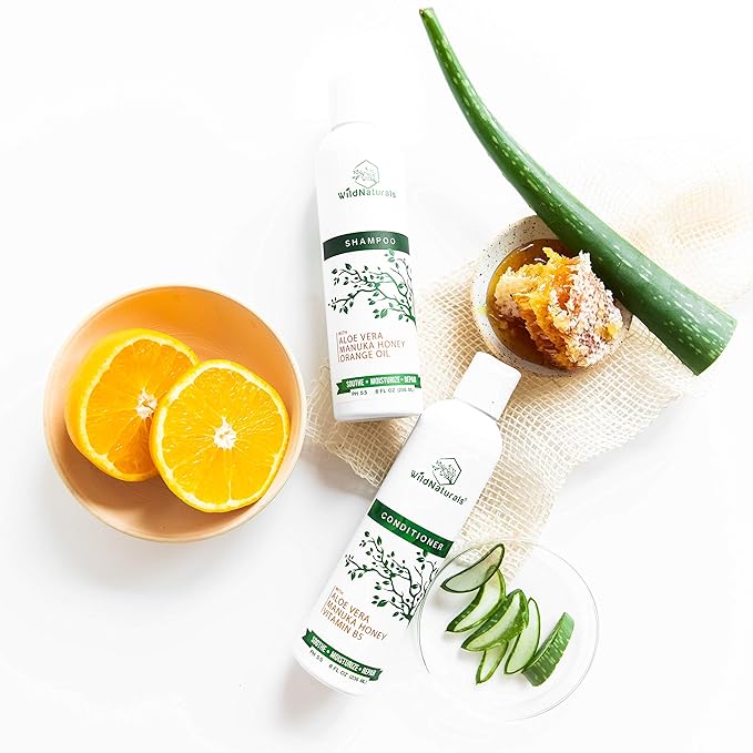 Manuka Honey Shampoo and Conditioner - Soothing Moisturizing Formula for Eczema, Psoriasis, Curly Hair and Color-Safe - All Natural Set