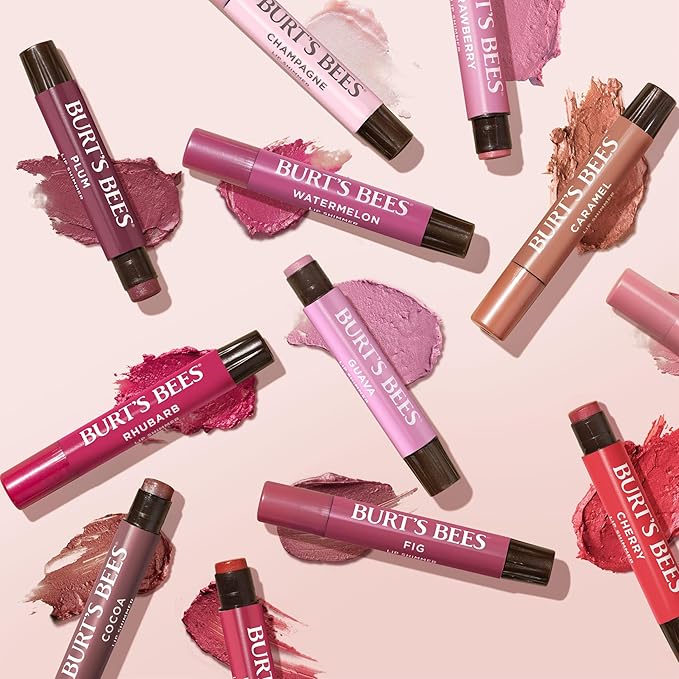 Burt's Bees Shimmer Lip Tint Set, Tinted Lip Balm Stick, Moisturizing for All Day Hydration with Natural Origin Glowy Pigmented Finish & Buildable Color, Fig (4-Pack)