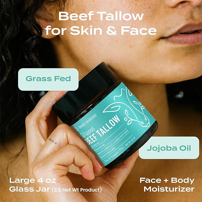 Body Restore Grass Fed Whipped Beef Tallow for Skin, Face, Body, Dry Skin - with Manuka Honey, Jojoba Oil, Birthday Gifts for Women, Men, Travel Essentials, Self Care - Eucalyptus