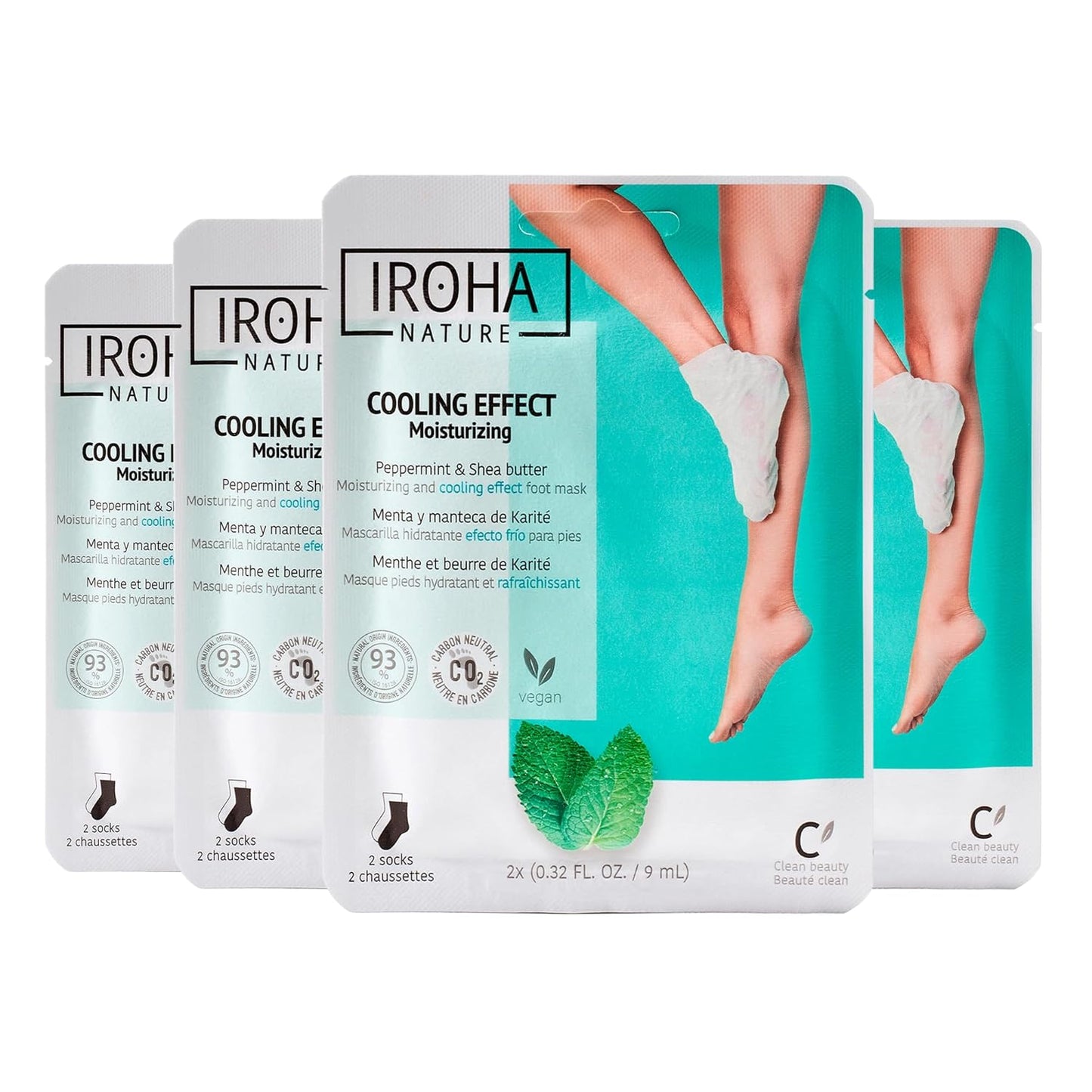 IROHA NATURE Relaxing Foot Mask Socks | 4 Pairs | Peppermint & Shea Butter | Intensive Treatment for Tired Feet | Cooling Effect | Natural & 100% Vegan | Moisturizing Foot Mask
