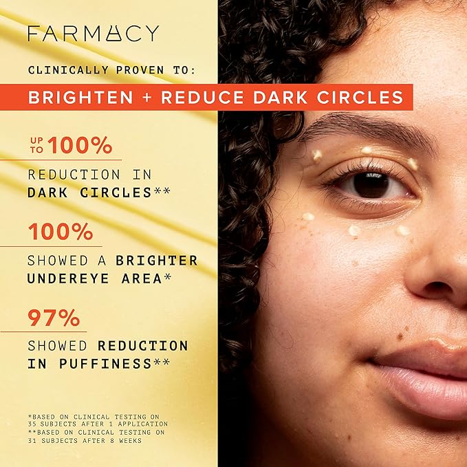 Farmacy Brightening Eye Cream - Wake Up Honey Under Eye Cream for Dark Circles + Puffiness - Caffeine Eye Cream Enriched with Vitamin C + Cranberry Peptide to Smooth Wrinkles Over Time (15ml)