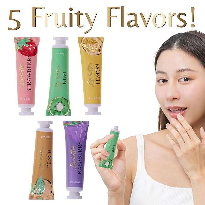Expressions 5pc Lip Butter Collection - Simply Sweet Fruit Flavored Lip Butter Balm Set | Moisturizing Squeeze Tube Lip Butters for Everyday Lip Care and Lip Repair