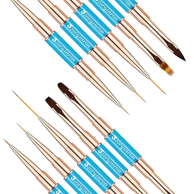 Nail Art Bushes Set, Professional 5Pcs Double-Ended Nail Brush Kit for Details, Long Lines, Ombre & 3D Design-Perfect for DIY Manicures & Salons (Blue)