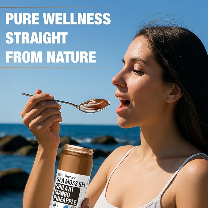 Biolore Sea Moss Gel - Shilajit 16oz, Wildcrafted Irish Seamoss with Essential Vitamins & Trace Minerals, Vegan Superfood Made in USA