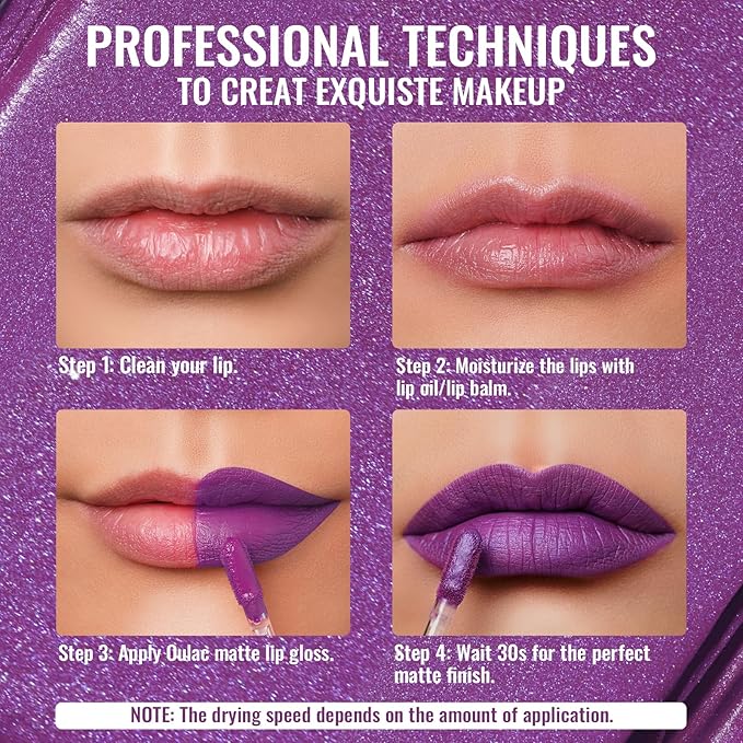 Oulac Matte Liquid Purple Lipstick for Women, Makeup Long Lasting High Impact Lip Color, Waterproof, Creamy Formula Lip stick with Vitamin E, Vegan & Cruelty-Free, 4.5ml (MS04)