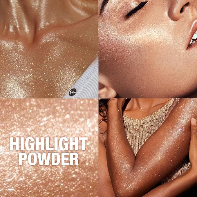 Glitter Body Highlighter Powder Body Shimmer Sparkle Face Brightening Highlighter Powder for Face Eyes Body Glow Makeup With sponge head（Purple）