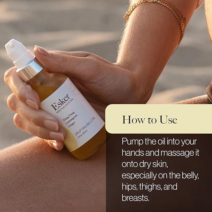 ESKER Natural Uplifting Belly Oil | (2.0oz) | Plant-Based Formulated with Antioxidants Promoting Deep Hydration and Cell Regeneration | Skin Stays Nourished and Resilient During Pregnancy