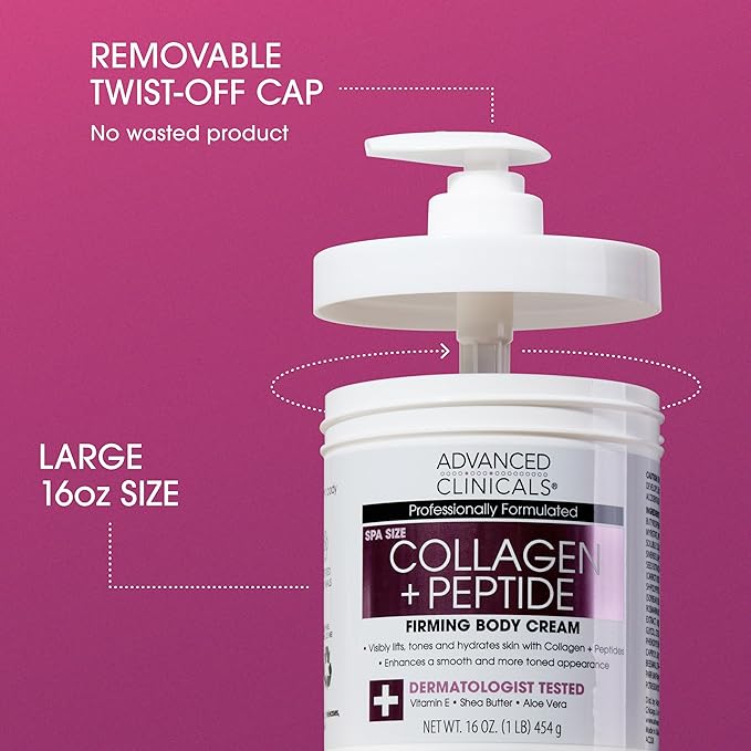 Advanced Clinicals Collagen Peptides Body Lotion & Face Moisturizer | Peptide Infused Collagen Lotion For Women & Men Helps Improve Look Of Crepe Skin, Wrinkles, & Uneven Dry Skin Texture, 2-Pack