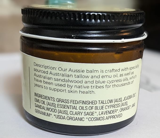 Handmade "Blue Outback" Australian Whipped Tallow Balm with Emu, Jojoba, Sandalwood, and Blue Cypress - 1.3 oz -