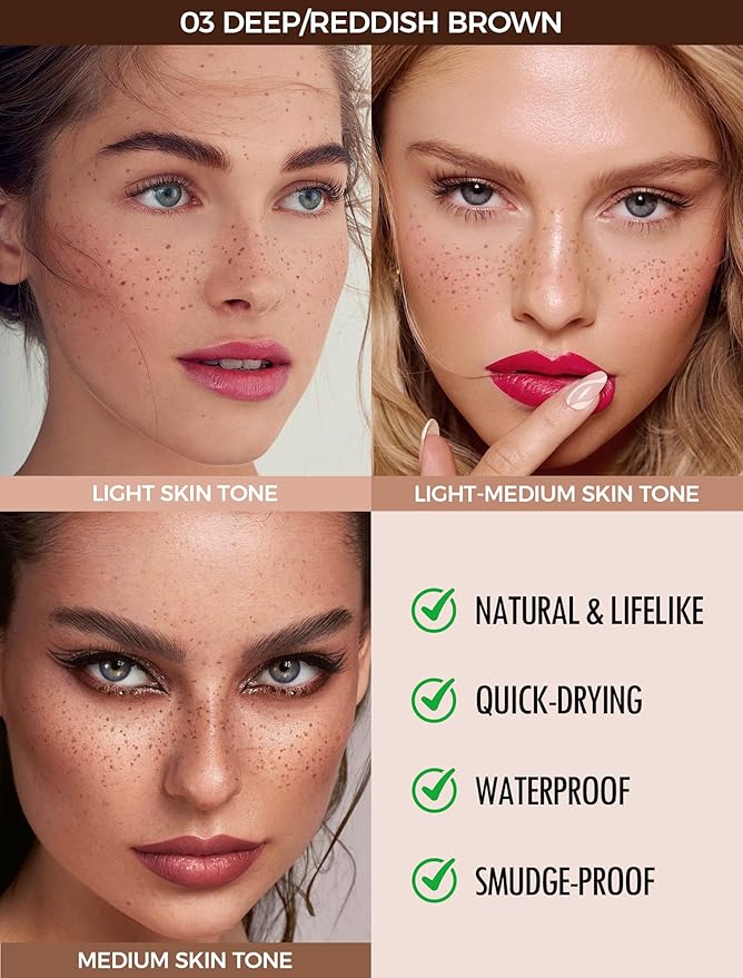 Freckle Pen, Freckle Stamp, Long Lasting, Waterproof, Smudge-proof, Transfer-proof, Easy Natural Sun-kissed Makeup, Suitable for All Skin Types, Vegan & Cruelty-Free (03#Deep, 1.5g)