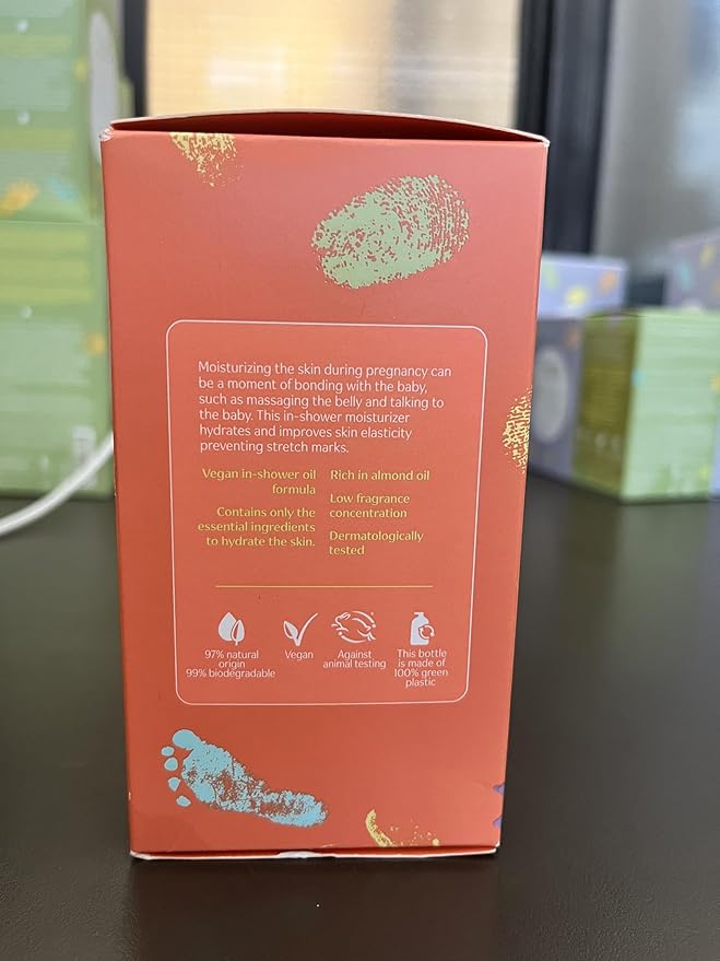 natura - Mamãe e Bebê Mom Stretch Marks Oil - Moisturizing Shower Oil - Skin Elasticity - 100% Vegan - Almond Oil - 97.3% Natural Origin - All Skin - Cruelty Free - Baby Essentials - 6.7 fl oz (200ml)