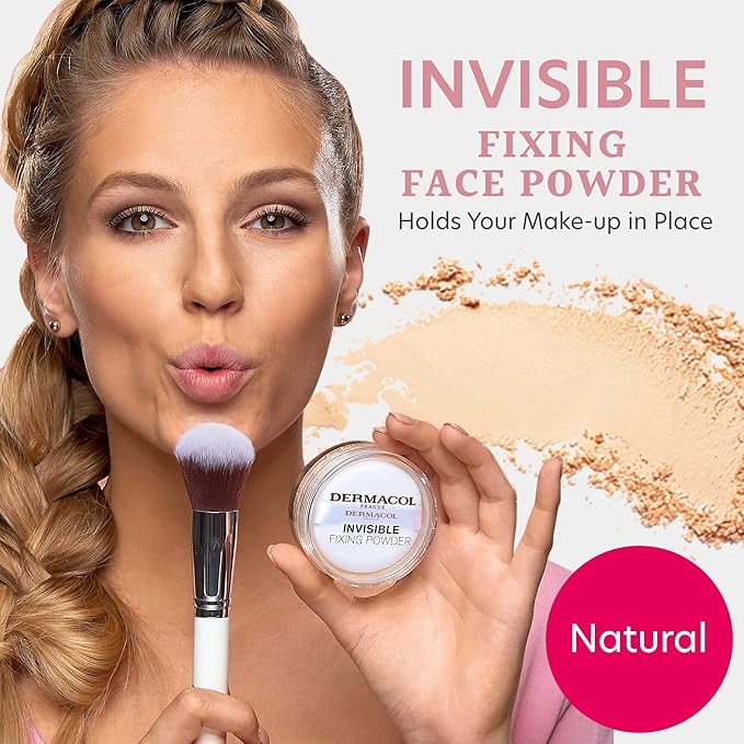 Dermacol - Invisible Fixing Face Powder, Touch-proof Translucent Setting Powder for Oily Skin & Other Skin Types, Loose Powder Makeup, Frangrance-Free Matte Powder with Powder Puff, Natural, 13.5 g