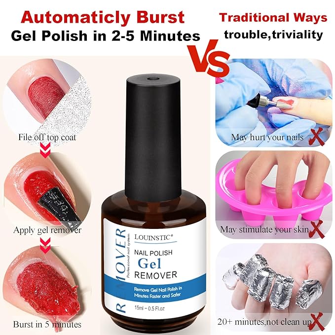 Gel Nail Polish Remover - Gel Polish Remover Kit with Cuticle Oil & Latex Tape & Colored Peel Off Manicure Tools, Gel Remover for Nails 2-5 Minutes, No Soaking,Wrapping