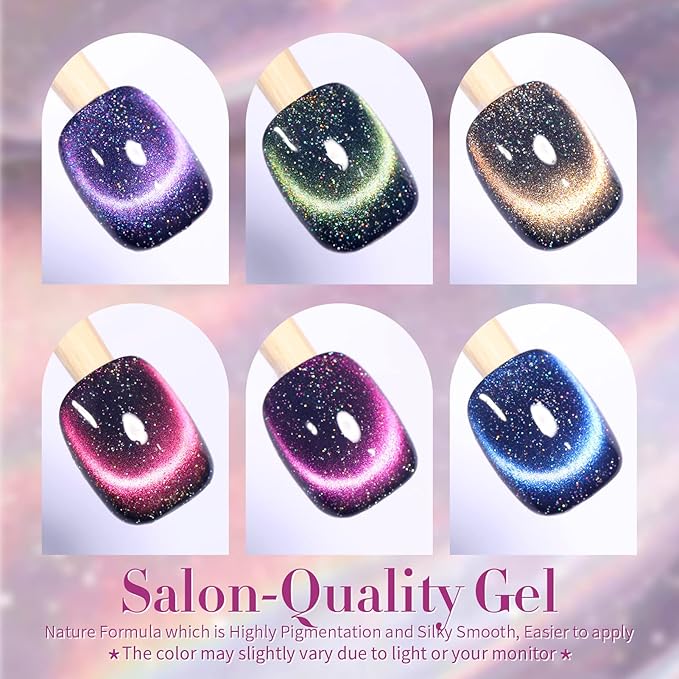 Born Pretty 9D Magnetic Gel Nail Polish Reflective Glitter Gel Polish Holographic Colorful Cat Magnetic Gel Polish Set 7ML 6PCS