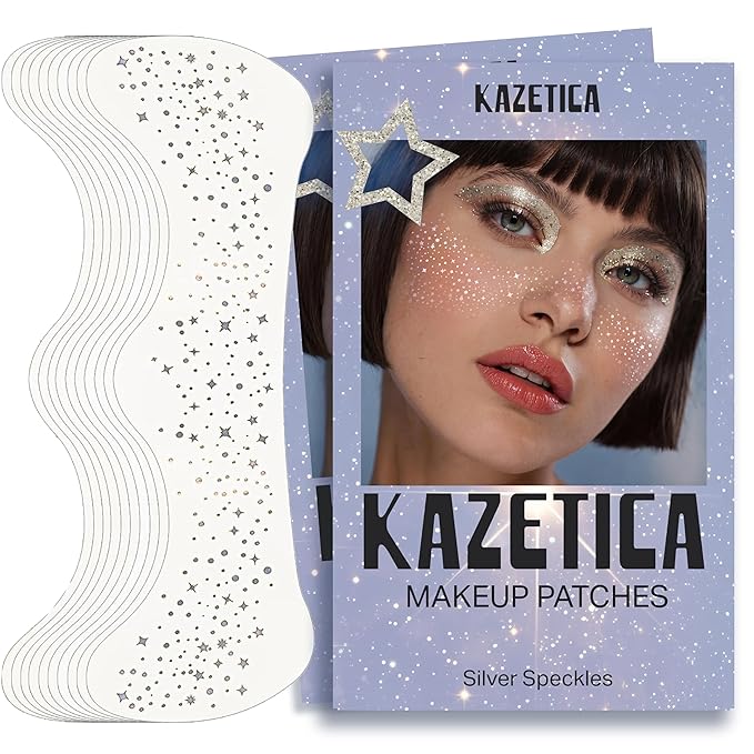 Glitter Freckles Face Tattoo, 10 Pcs Silver Face Glitter Freckles for Women, Festival Outfits for Women Rave Accessories Fake Tattoos, Sparkle Makeup Patches, Waterproof Speckles Patches,Mini Makeup