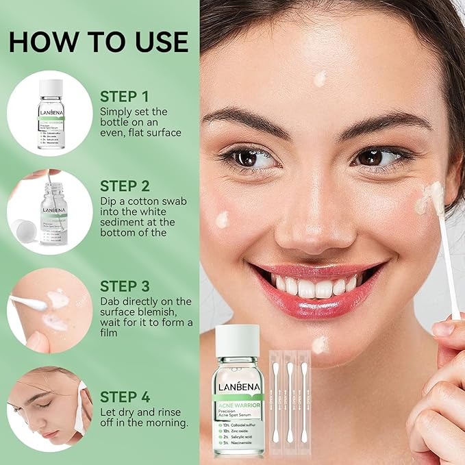 LANBENA Precision Acne Spot Serum, Acne Drying Lotion, Overnight Acne Treatment For Face, Dry Out Pimples, Blemishes, Zits And Clean Pores, 0.42 Fl Oz
